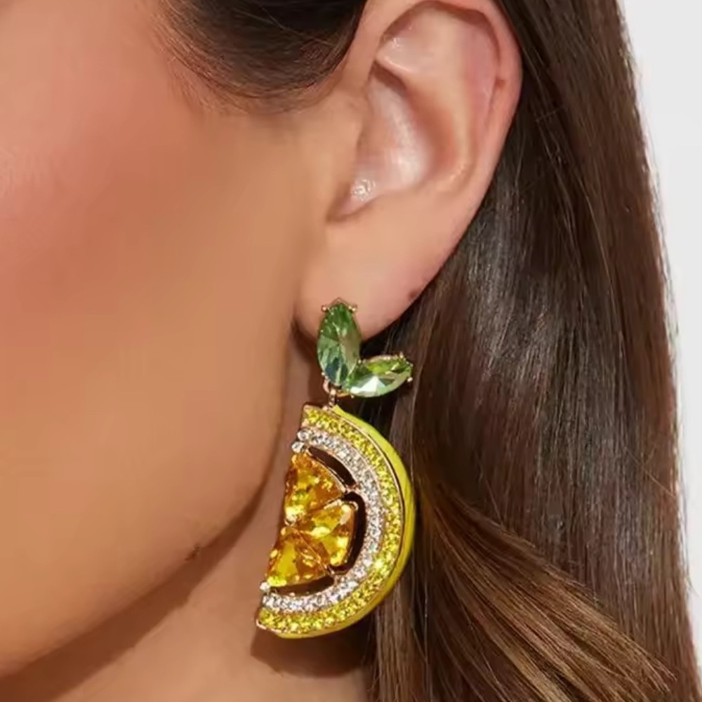 Anthropologie Amalfi Positano lemon Yellow and Green Crystal Earrings